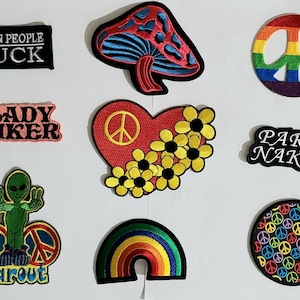 90s Retro Iron On Patches, Peace, Alien, Rainbow, Pride