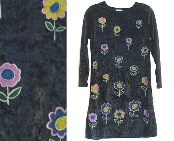 Flower Power Crushed velvet babydoll dress 90s vin