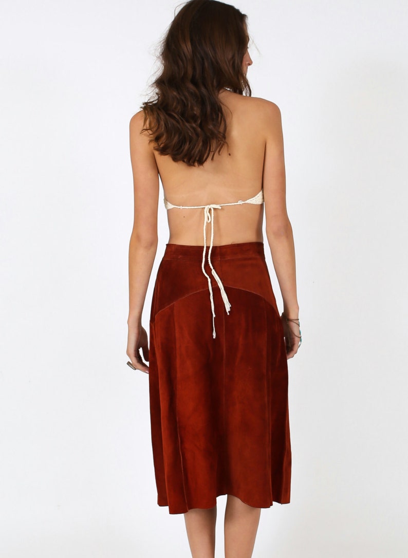 Rust Suede Leather Skirt Vintage Circa 1978 Maxi calf length full length