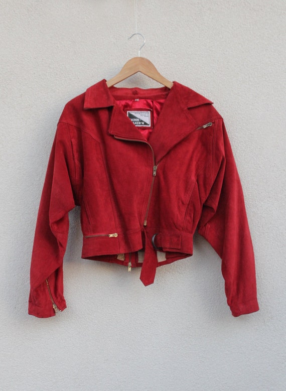 Genuine leather Vintage Red Jacket Badass 80s rock