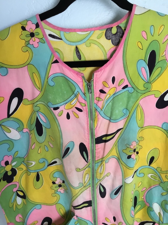 1960s flower child vest bright, psychedellic zip … - image 2