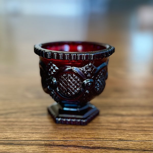 Vintage 1876 Avon Collection 70s Goblet Cocktail Glass Candle holder candy dish Retro Maroon  Rocks Glasses Barware  bar mod