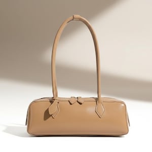 Soft Grain Leather Baguette Bag, Small Shoulder Purse for Women