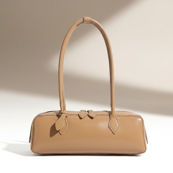 Soft Grain Leather Baguette Bag, Small Shoulder Purse for Women