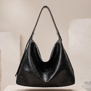 Slouchy PU Leather Shoulder Bag, Commuter Tote for Office Days, Roomy Laptop Carryall