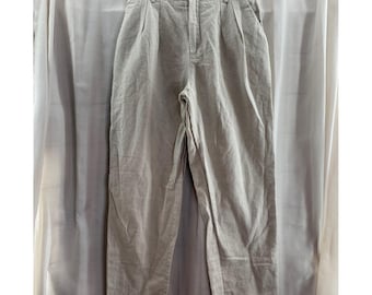 L L Bean Women's Linen Pleated Wide Leg Pants Beige Casual Medium 27" Waist