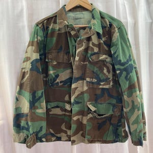Vintage 1987 US Army Woodland Camo BDU Jacket Ripstop Combat Coat Small Short