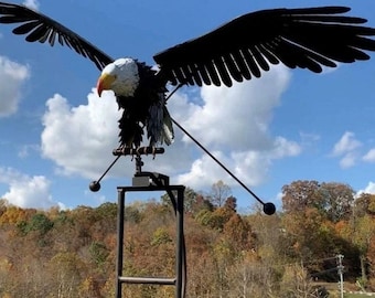 Life Size Bald Eagle Wind Sculpture for Garden Decor Outdoor Metal Yard Art Powder Coated Eagle Ornament for Lawn and Patio