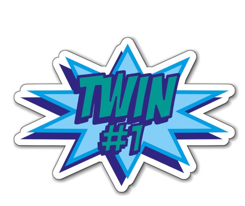 Gift for Twins 2 PACK Blue Comic Twin 1 and 2 Magnets