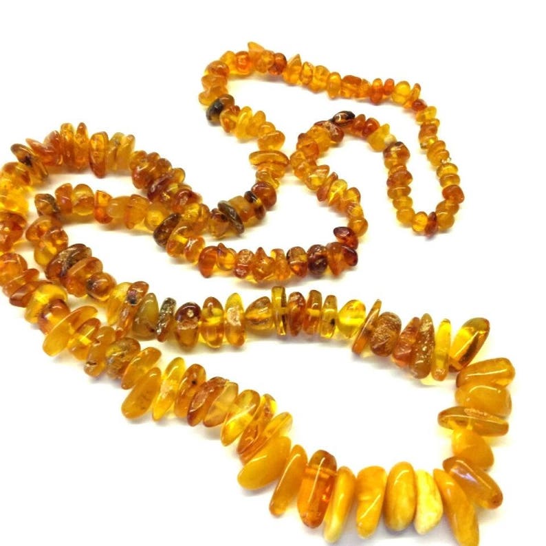Amber Baltic Necklace Antique 94.19 Gr Egg Yolk Yellow Cognac Long 38.0 Inches