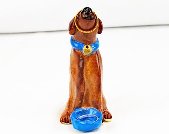 Dog Ring Holder, OOAK Ceramic Brown Pup, Labrador
