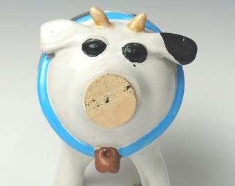 Cow  Bank, OOAK Clay Handmade Art, birthday gift, baby gift