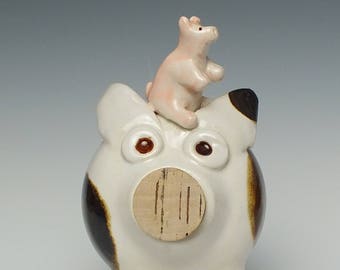 Piggy Bank with Baby Piggy, Handmade OOAK Art, baby gift, Mothers Day gift