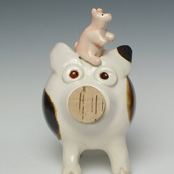 Piggy Bank with Baby Piggy, Handmade OOAK Art, baby gift, Mothers Day gift