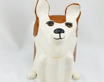 Chihuahua Dog Jar, ceramic triangular canister Handmade OOAK, Brown and White
