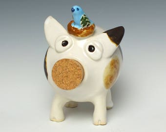 Piggy Bank with Bird's Nest, Handmade OOAK Art Bank, baby gift. birthday gift