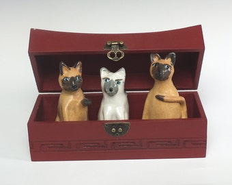 Siamese Cats in Chinese Box, OOAK Assemblage