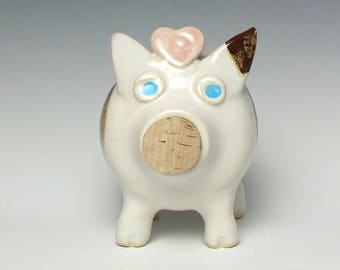 Piggy Bank with Heart, Handmade OOAK Art, birthday gift, Valentine, baby gift, Mother's Day gift