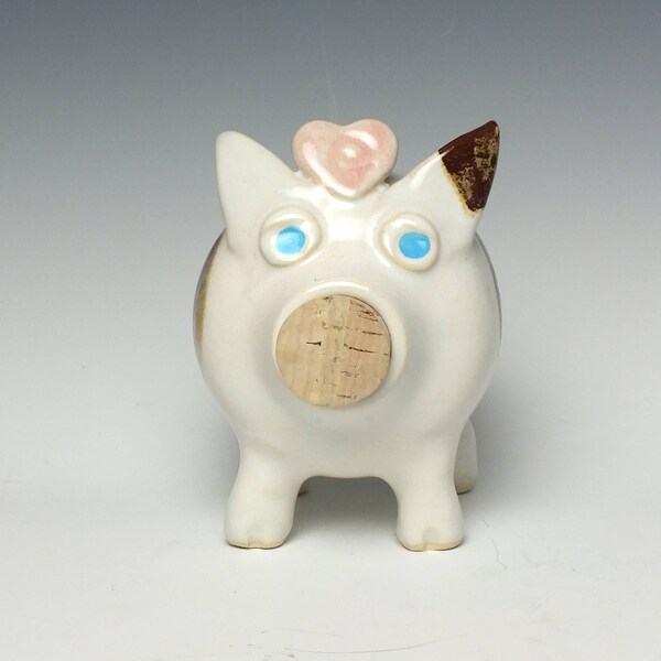 Piggy Bank with Heart, Handmade OOAK Art, birthday gift, Valentine, baby gift, Mother's Day gift