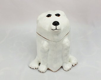 OOAK Handmade White Fluffy Dog Jar