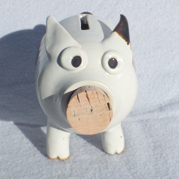 Piggy Bank with Brown Eyes, Handmade OOAK Art, ceramic, baby gift, grad gift, birthday gift