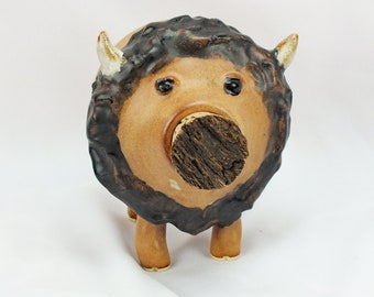 Buffalo bank ceramic with cork, Handmade OOAK, baby gift, birthday gift