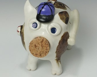 Baseball Player Piggy Bank with cap, ball and bat, Handmade OOAK Art