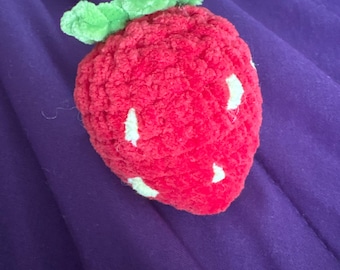 Plush Strawberry Toy, Handmade Crochet Fruit Decoration