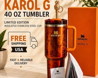 Karol G Inspired Orange Floral 40 oz Tumbler with Handle & Straw | Travel Cup