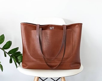 Monogrammed large tote bag, Personalized tote bag, Brown color tote, Oversized shoulder bag, Casual tote, Vegan leather, Shopper, Handbag