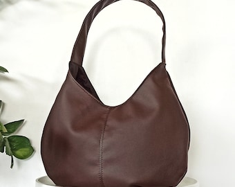 Vegan Leather Hobo Bag: Chocolate Brown Hobo Shoulder Purse