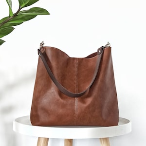 Cognac braune Hobo Tasche, Vegan Leder Hobo Geldbörse, Vegan Ledertasche, Alltagstasche, Schultertasche, Damenhandtasche, Crossbody Geldbörse, Minimalist