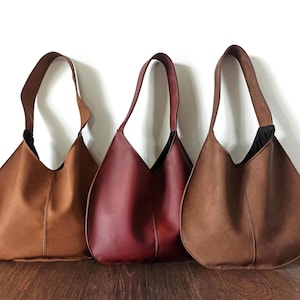 Sac hobo en cuir végétalien, sac à bandoulière souple, sac à main léger et décontracté, hobo en cuir, cadeau pour elle, sac à main pour femme, minimaliste