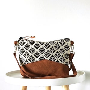 Canvas & Vegan Leather Crossbody bag: Everyday Boho style bag with Geometric Leaf print