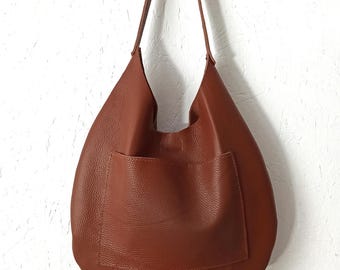 Leather Hobo Bag, Brown Shoulder Slouchy Purse