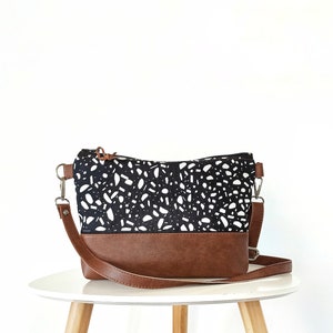 Crossbody bag Canvas Vegan Leder, Crossbody purse, Umhängetasche, Mittelgroße Geldbörse, schwarze Crossbody minimalistische Tasche, Geschenk für Frauen