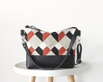 Geometrischer Druck Crossbody Tasche, Kleine Crossbody Tasche, Leinen Canvas, Casual Geldbörse, Handtasche, Schultertasche