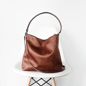 Medium Hobo Vegan Leather bag: Crossbody Shoulder bag, Cognac brown Bucket bag with Leather Straps