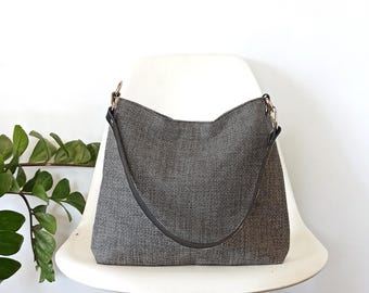 Medium Canvas Hobo Bag: Casual Gray Everyday Shoulder Purse