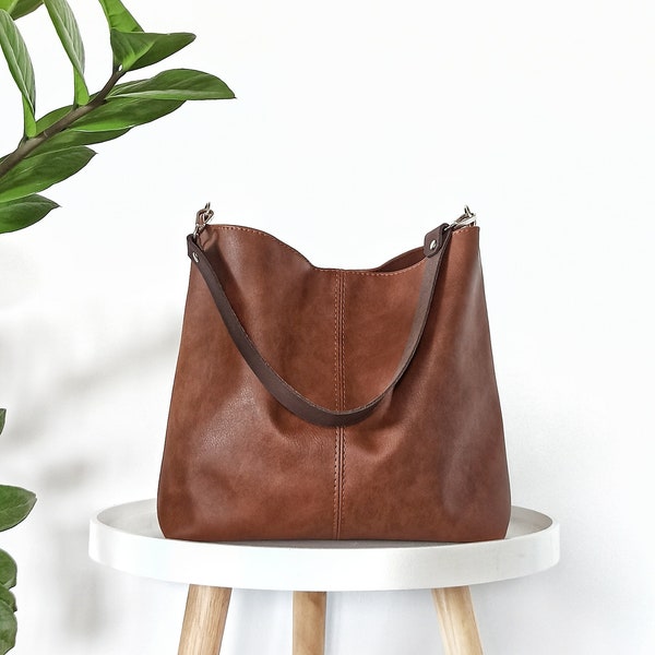 Cognac brown Hobo bag, Leather hobo purse, Vegan leather, Everyday bag, Shoulder bag, Women's handbag, Crossbody purse, Casual, Minimalist
