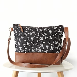 Sac à main noir en toile, cuir végétalien, sac à main à bandoulière, sac à bandoulière, sac minimaliste noir à bandoulière, cadeau de fête des mères, sac à main de vacances