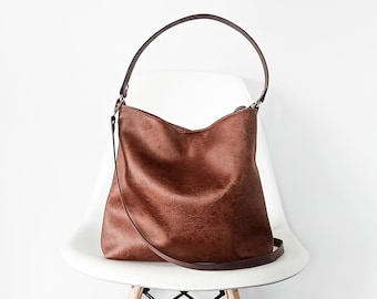 Hobo leren tas, Crossbody tas, Grote hobo tas, Schoudertas, Cognac bruin, Distressed Look, Bruine lederen tas, Hobo tas, Emmer tas