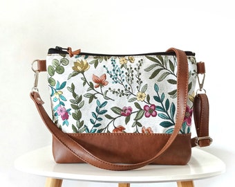 Floral Canvas Crossbody Bag: Vegan Leather Shoulder Purse