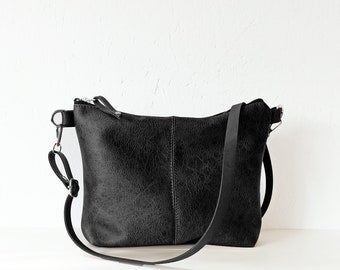 Sac à bandoulière noir, sac à main en cuir végétalien, grand sac à bandoulière, sac en cuir, sac de tous les jours, sac à main à bandoulière minimaliste