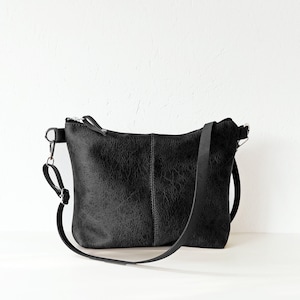 Schwarze Crossbody Tasche, Vegane Leder Crossbody Handtasche, Große Crossbody Tasche, Ledertasche, Jeden Tag Tasche, Minimalistische Crossbody Handtasche
