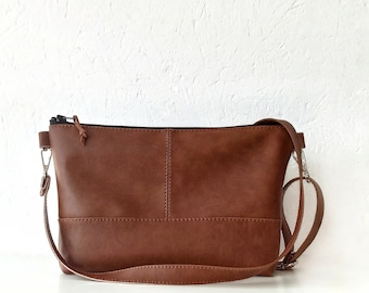 Vegan Leather Crossbody Bag, Brown Minimalist Purse