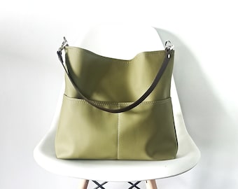 Pistachio green hobo style purse, Large hobo bag, Vegan Leather hobo bag, Crossbody bag, Slouchy hobo leather bag, Casual purse, Large bag