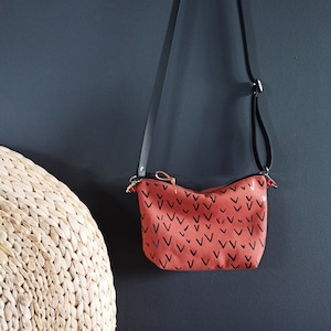 Small canvas crossbody bag in terracotta color, Crossbody purse, Geometric print, Small casual bag, Day bag, Everyday purse, Boho bag image 2