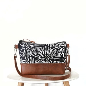 Sac à bandoulière en toile, cuir végétalien, sac à main bandoulière, sac à bandoulière, sac à main de taille moyenne, sac à bandoulière noir minimaliste, cadeau pour femme