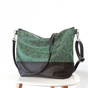 Emerald Green Large Vegan Leather Crossbody Bag: Everyday Hobo Purse with leather strap